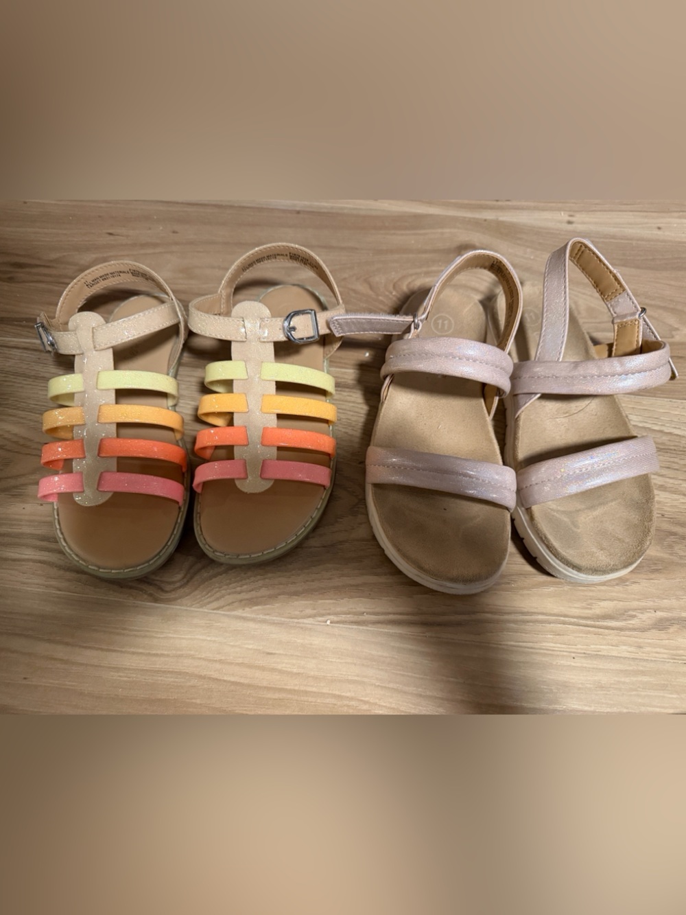 LAST CALL!!! Cat & Jack Girls' Pink Shimmer and Rainbow Stripe Sandals